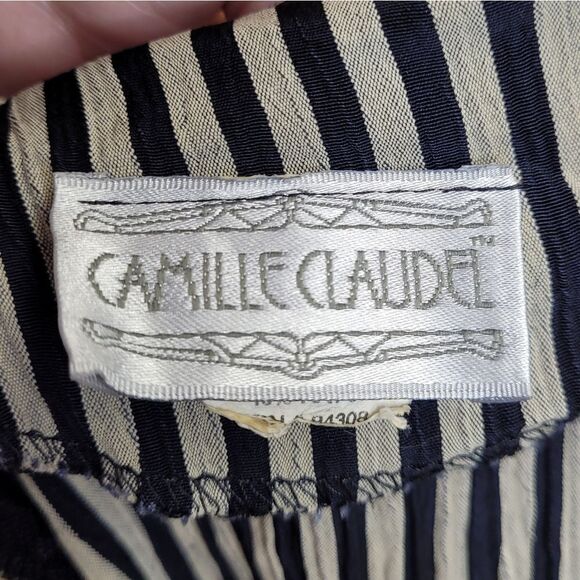 VINTAGE 90s striped iridescent button crinkle fabric‎ split side blouse S - Picture 6 of 12